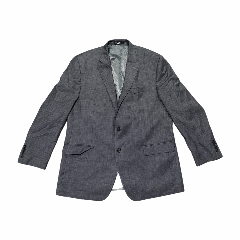 Chaps Suit Jacket Mens 46R Gray 100% Wool Two Button Blazer Formal Business